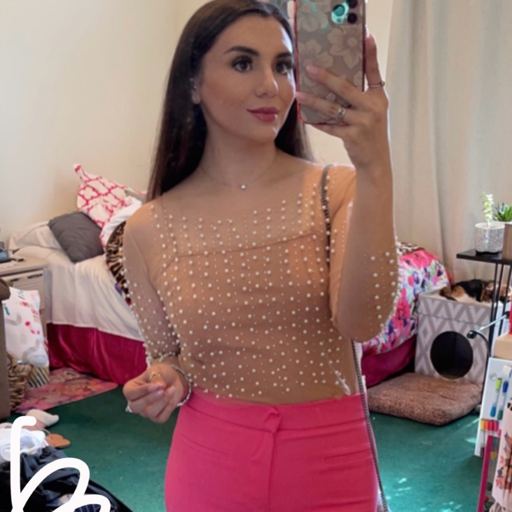 Pearl/gem sheer top